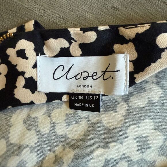 Modcloth Closet London Midi Dress Floral Black Cream US 12 - Picture 6 of 12